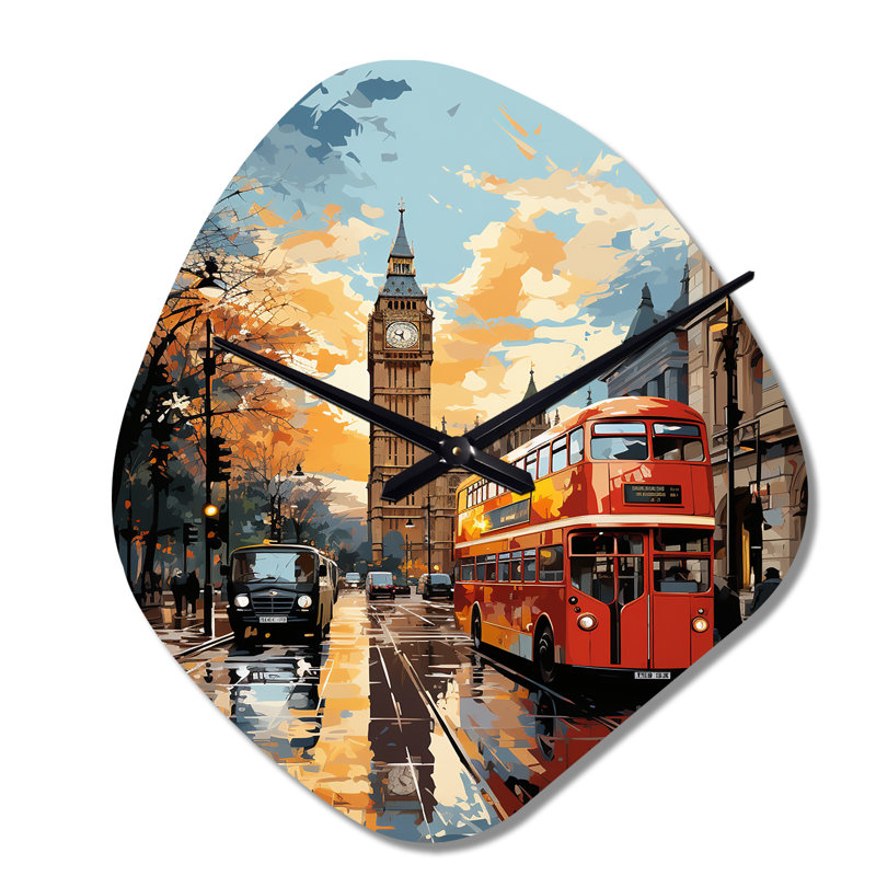 Red Beige City London Popart II - Unique Shape London Metal Wall Clock, Red Wall Clock Print, Small