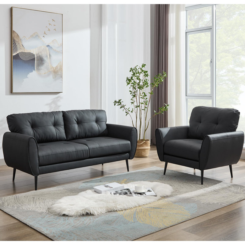 2 - Piece Faux Leather Living Room Set, Black