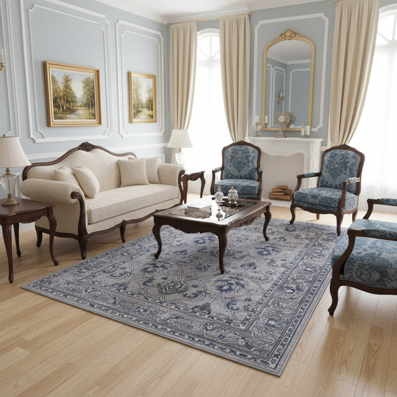 MARFI Collection Grey / Blue Oriental Runner Adrienna, Rectangle 6'7" x 7'9"