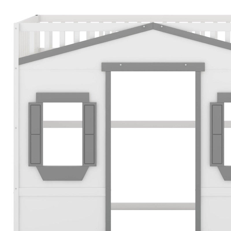 Lit mezzanine simple avec échelle, Cadre blanc/gris
