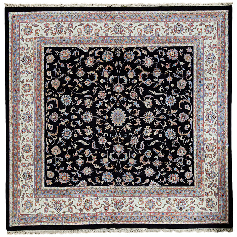 Hand Knotted Wool Area Rug in Black And Ivory