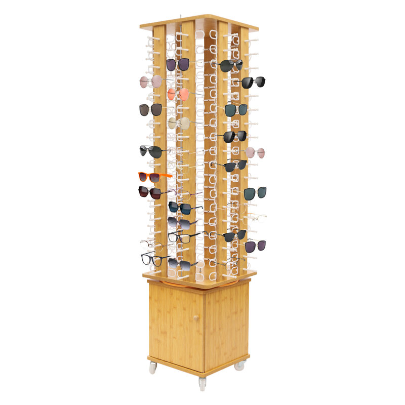 Présentoir à lunettes sur pied à 4 côtés, Naturel