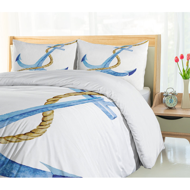 Anchor Watercolor Coastal Queen Duvet Cover Set with Pillow Shams