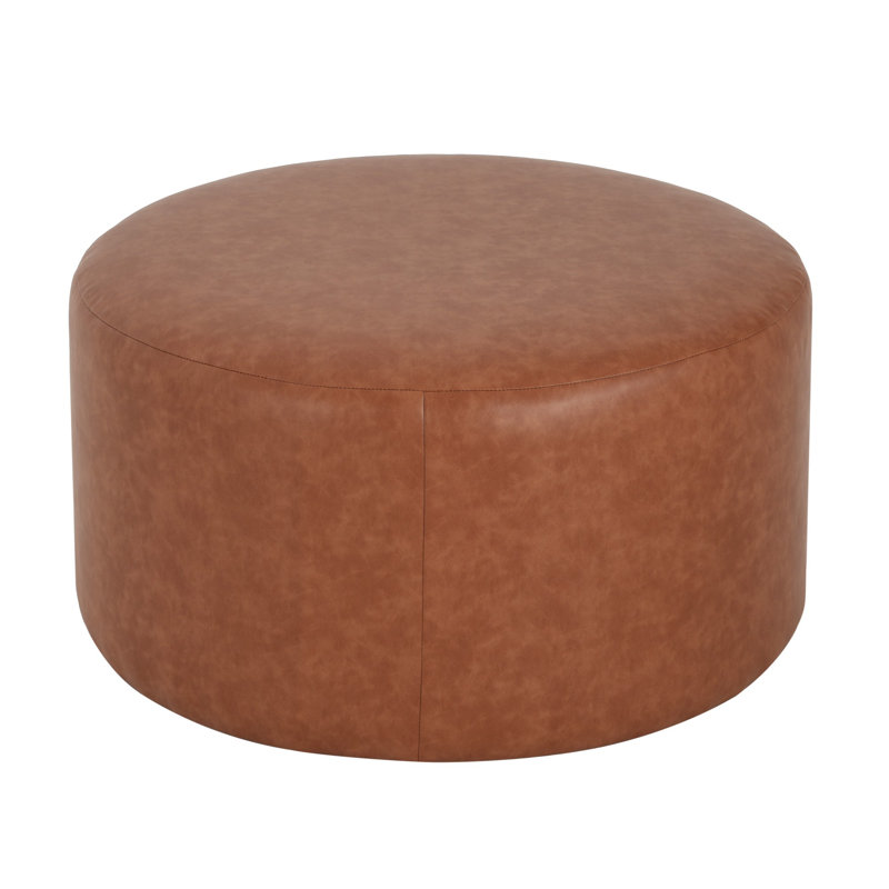 Repose-pieds rembourré rond, Brun, cognac, Faux cuir