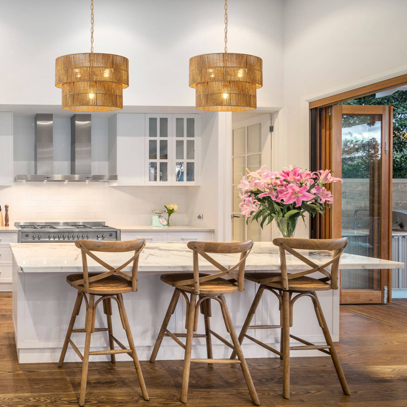 5-light Hand-Woven Rattan Drum Chandelier