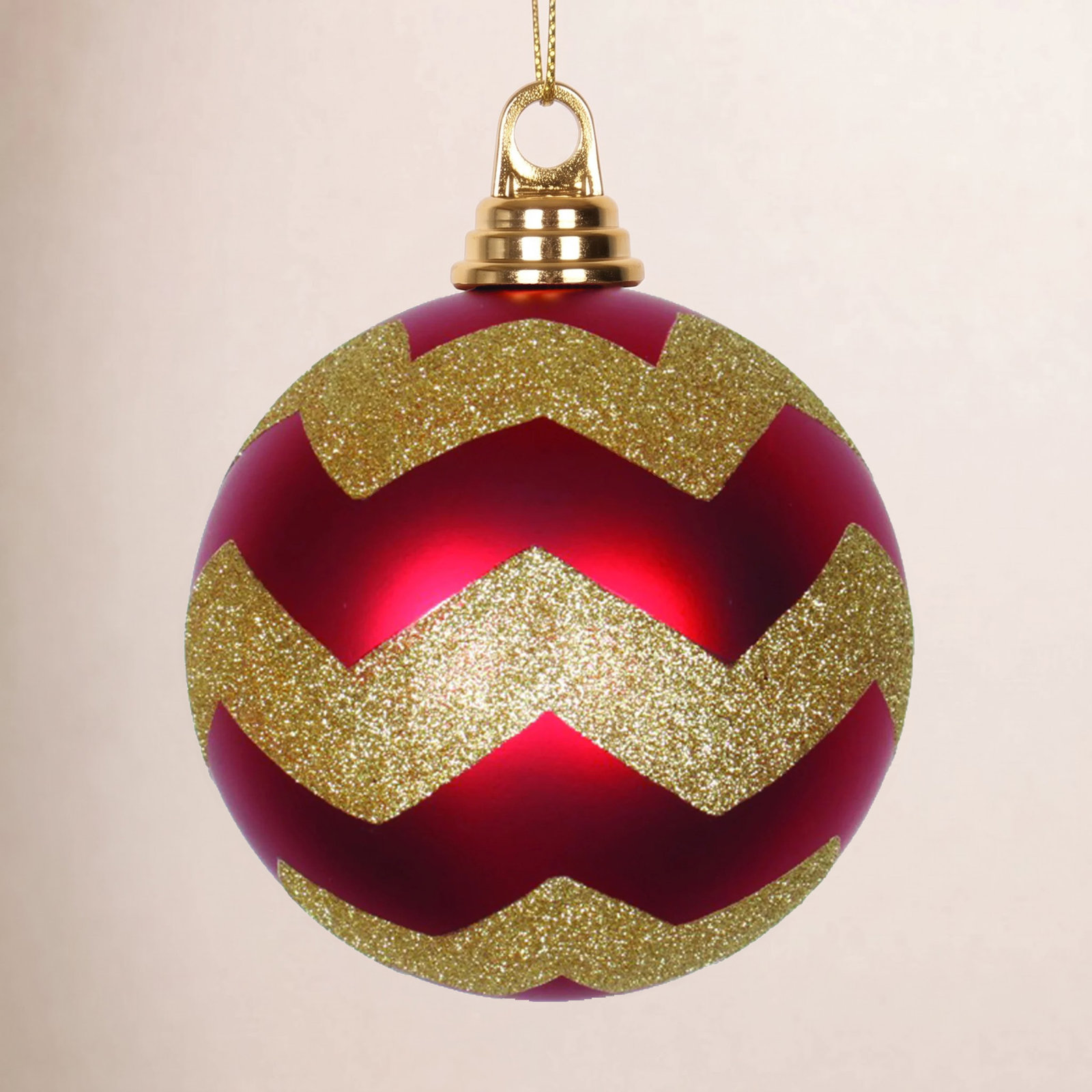 Shatterproof Bauble, 6" H x 6" W x 6" D, Red Matte/Gold