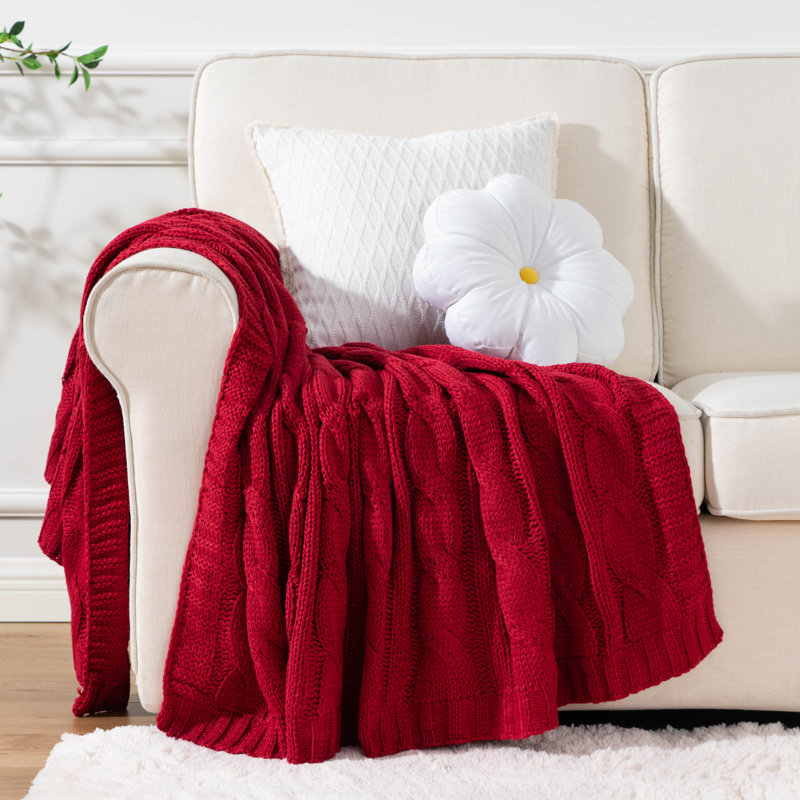 Red Cable Knit Acrylic Throw Blanket 50"x60"