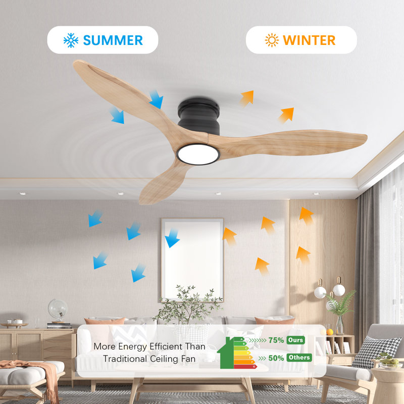 Ventilateur de plafond à DEL 52 po intérieur / extérieur à intensité variable avec lumière et télécommande, Light Yellow Wood