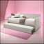 Lit de jour simple rembourré Fog avec couchette, structure en bois durable et tissu beige confortable pour les invités et un usage quotidien
