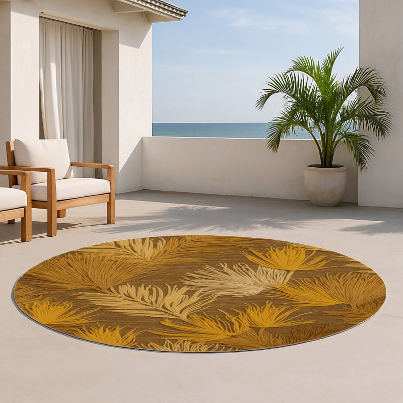 Tapis d'intérieur et d'extérieur brun Botanical, Rond 5 pi
