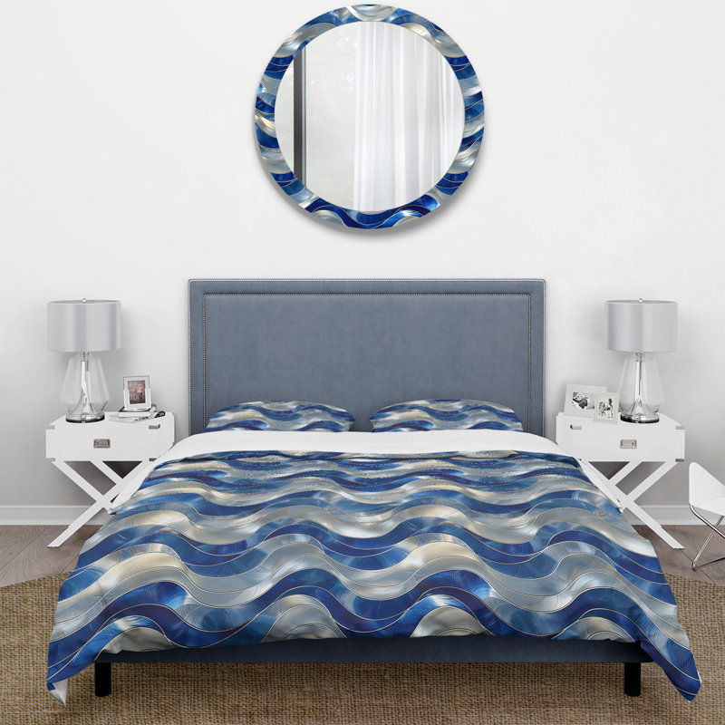 Ensemble de housse de couette bleu argent Midcentury Retro Glam Waves I - Midcentury