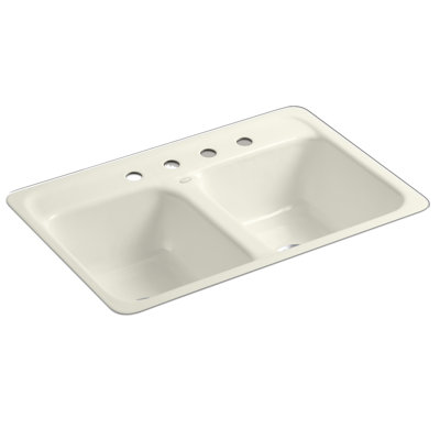 Évier de cuisine Delafield à double carreau avec cadre en métal L 32 po x l 21 po x 8 1/2 po avec 4 trous de robinet Delafield