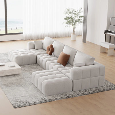 Canapé modulaire de 147 po, canapé modulaire avec 6 coussins décoratifs, canapé-lit confortable avec tissus en chenille adaptés aux enfants, canapé en forme de L pour le salon, appartement