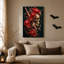 Art mural sur toile, crâne macabre avec pivoines rouges et or doré-1051626615