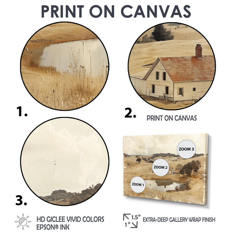 «Brown American Farm Landscape I - Farm Wall Art Living Room», Cadre flottant noir, H 28 po x l 60 po x P 1,5 po