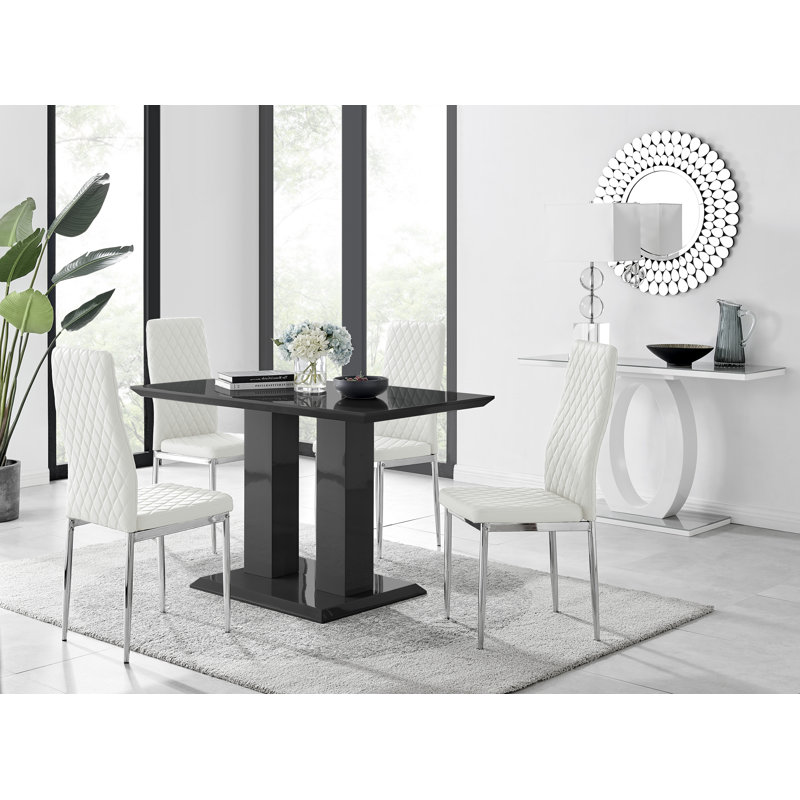 Eubanks 4 - Person Dining Set, Black, White/Silver
