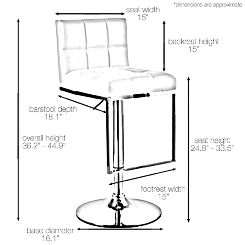 Alex Modern Chrome-Plated Adjustable Swivel Barstool in Vanilla White
