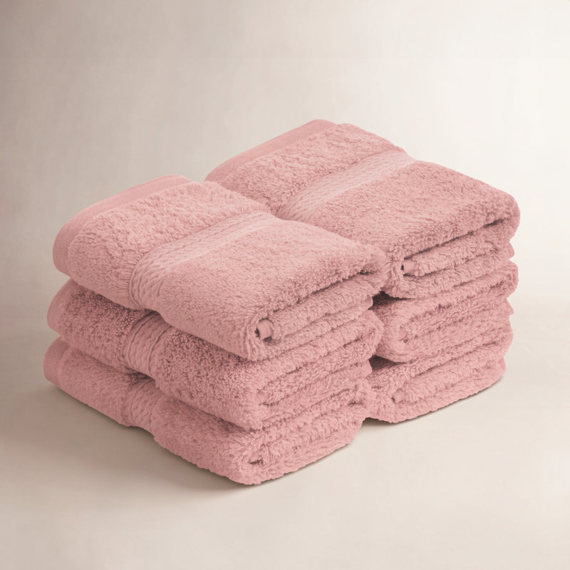 Renata Certified Egyptian Cotton 800 GSM Plush Heavy Highly Absorbent Luxury Washcloth , Tea Rose, Washcloth - 6 Pack