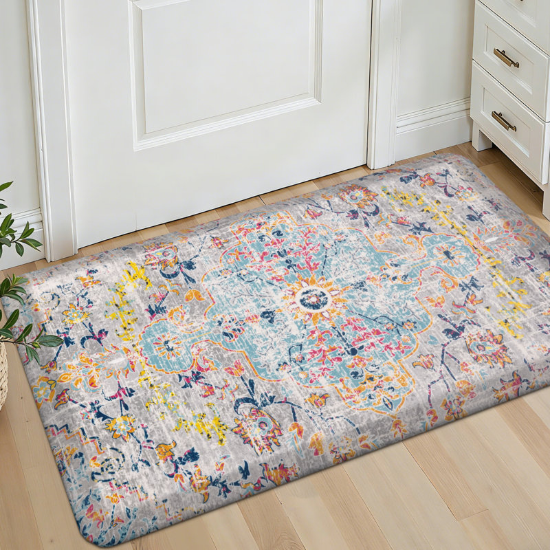 Anti-Fatigue Non-Skid Kitchen Mat, Orange/Blue/Grey, Runner 20"Wx39"Lx0.79"H