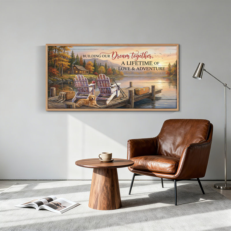 Tableau encadré sur toile représentant un quai au bord du lac (1 pièce), 147 x 71 cm, 58 po x 28 po