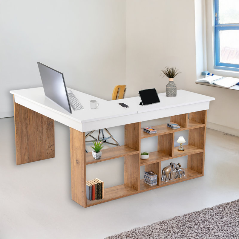 Bureau d'étude moderne, pin blanc et atlantique, 130 x 70 x 120 cm, panneau de particules 100% mélaminé, épaisseur: 0 cm, design scandinave et fonctionnel pour les bureaux à domicile et les espaces d'étude