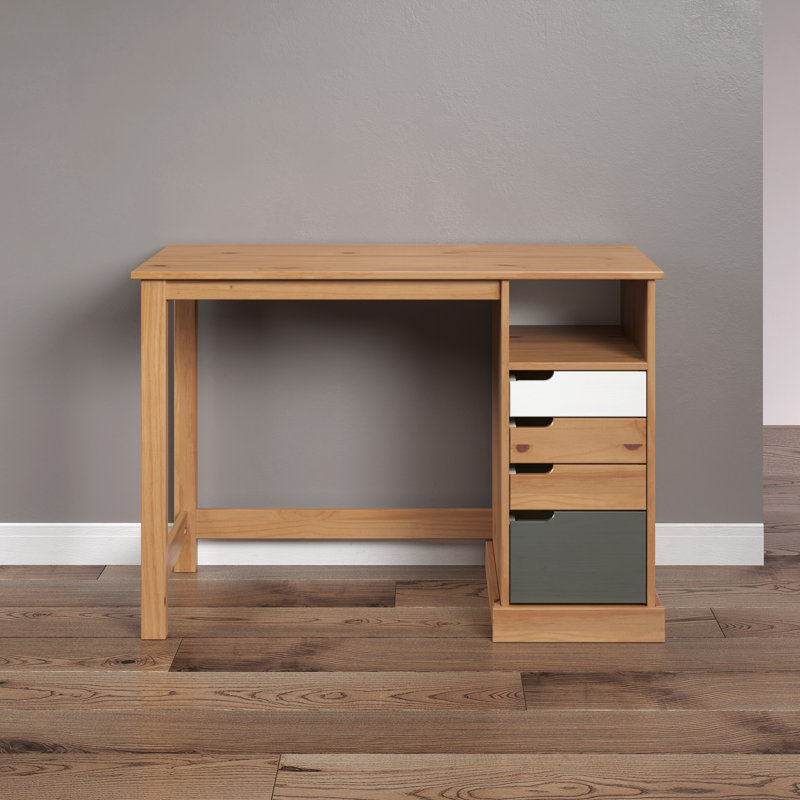 Brugos Solid Wood Writing Desk, Honey/White/Grey