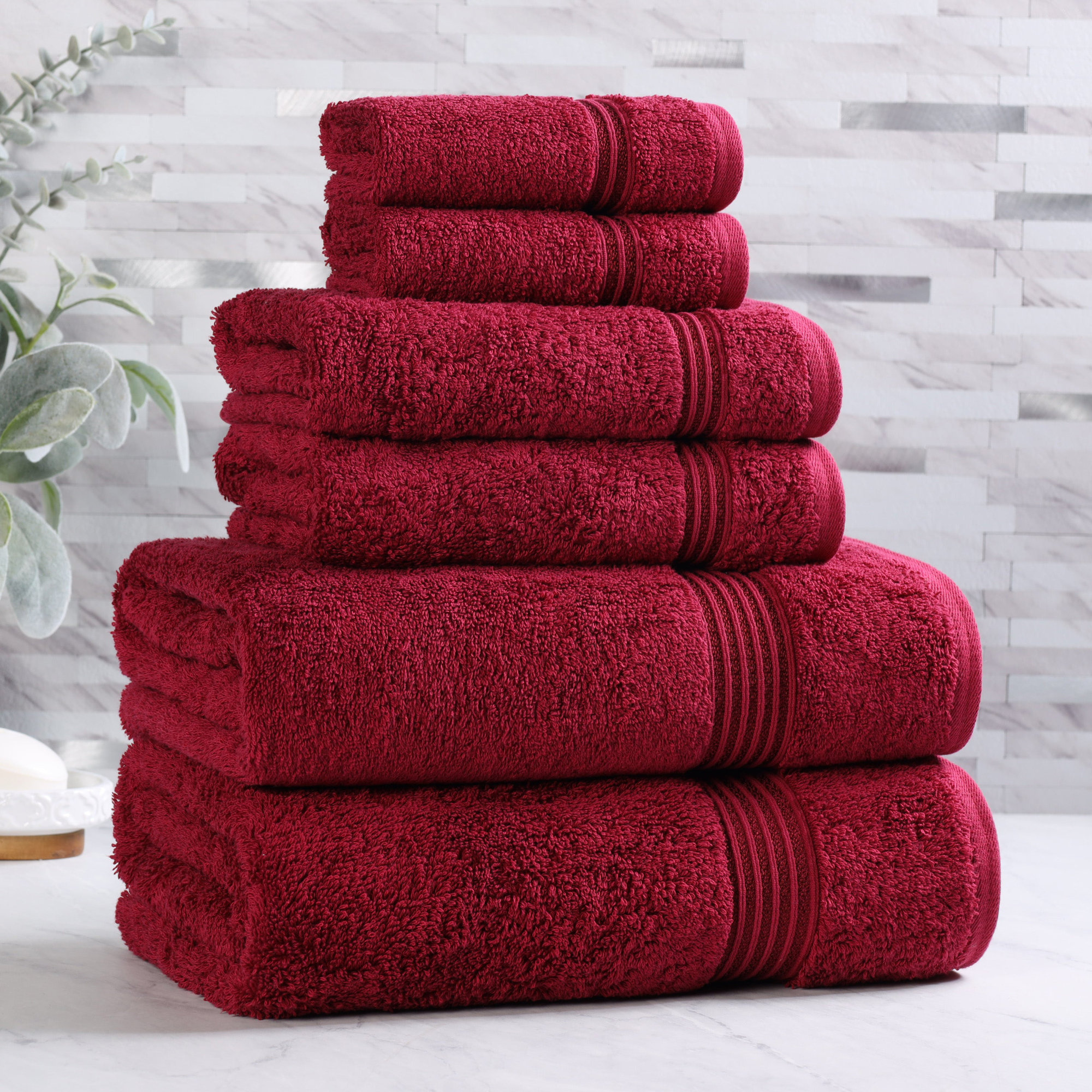 Oleg 600 GSM 6 Piece Egyptian-Quality Cotton Towel Set, Burgundy