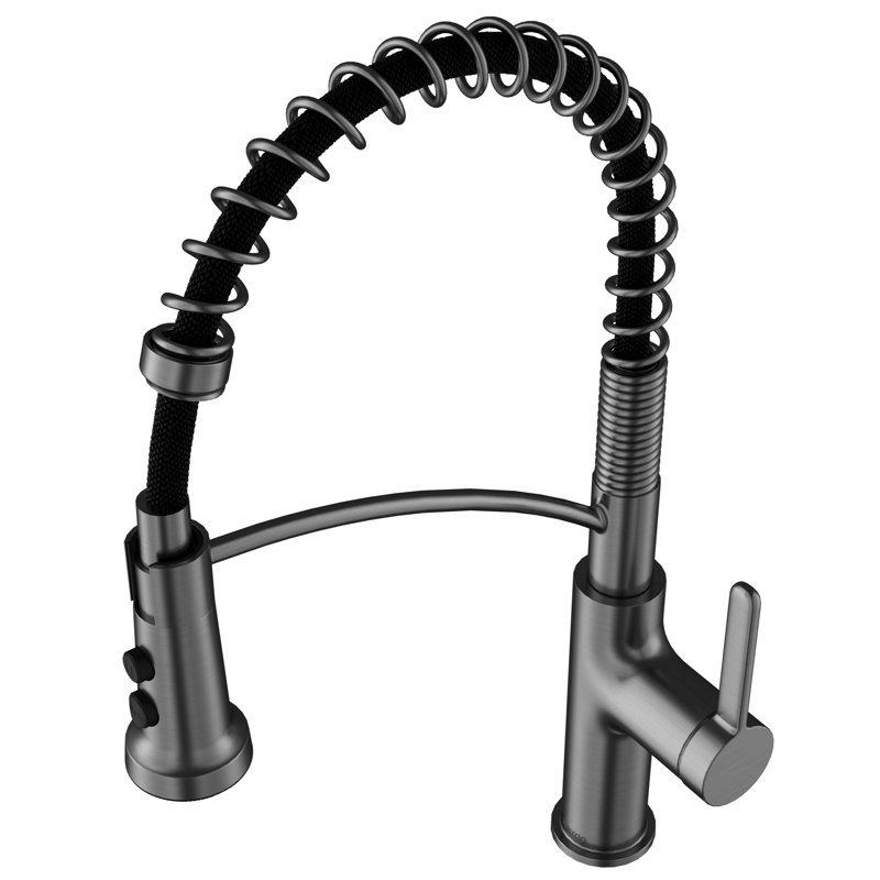 Karran Commercial Style Pull-Down Kitchen Faucet with Coil Spring, High-Arc, Multi-Function Spray in Spot-Free Gunmetal Grey