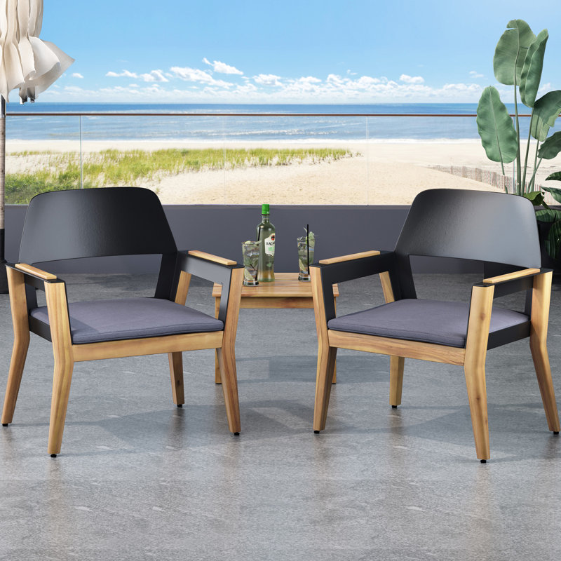 De 2 chaises d'extérieur en bois avec coussins d'eau, conception élégante pour la cour, le jardin, la terrasse, le balcon, assemblage facile inclus Club 2 pièces dans un style industriel moderne, structure sans effort