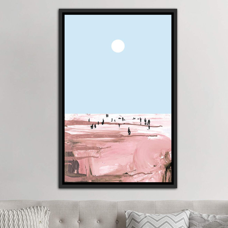 Reproduction d’art graphique rose Beach, H 60 po x l 40po x P 1,5 po, Toile avec cadre noir