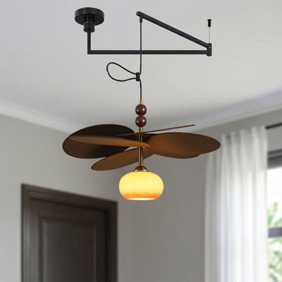19.69" Vintage Mid-Century Adjustable Swing Arm Pendant Light – Walnut Finish for Dining Room Bar Counter