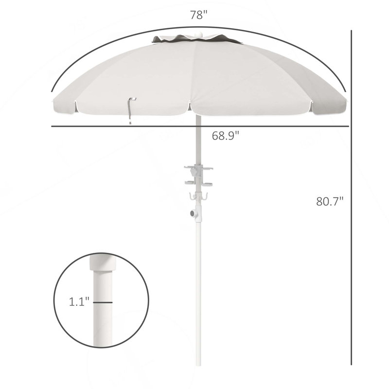 Parasol de plage portatif Outsunny, Blanc, crème