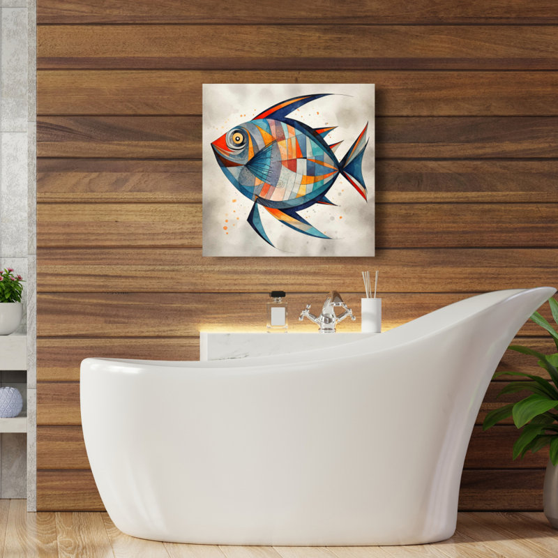 Toile géométrique bleue avec motif de poissons