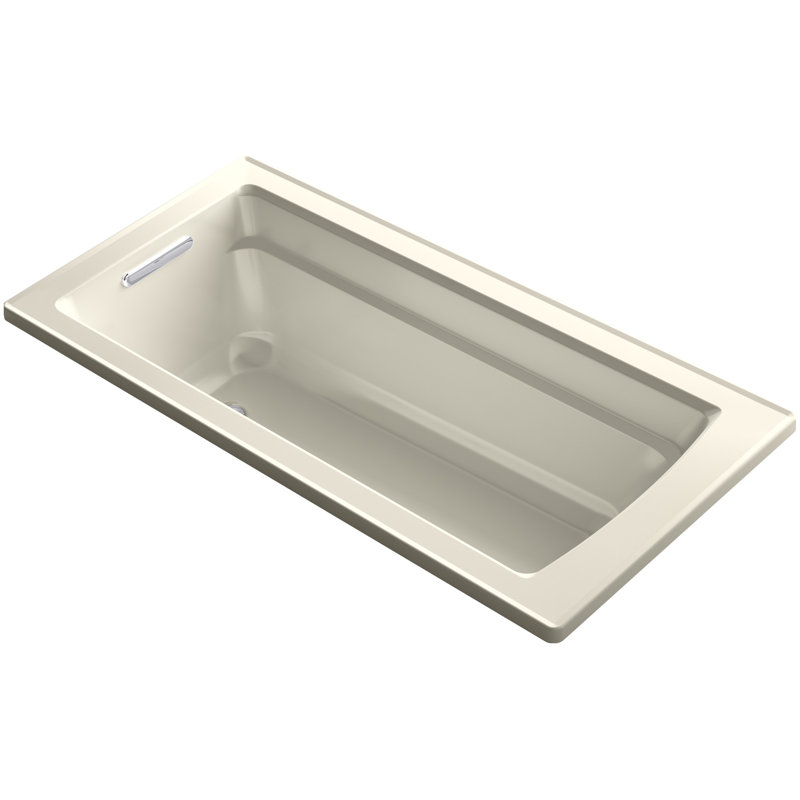 Archer Alcove VibrAcoustic Bath with Integral Apron, Tile Flange and Right-Hand Drain, Amande