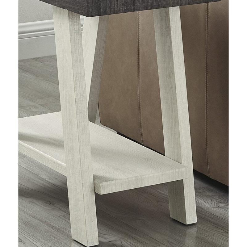 Table d'appoint en bois à deux tons Athènes, Dessus gris anthracite patiné / base beige