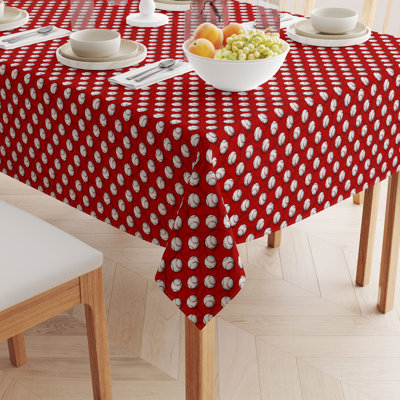 Square Tablecloth, 100% Cotton, 52X52", Baseballs Red