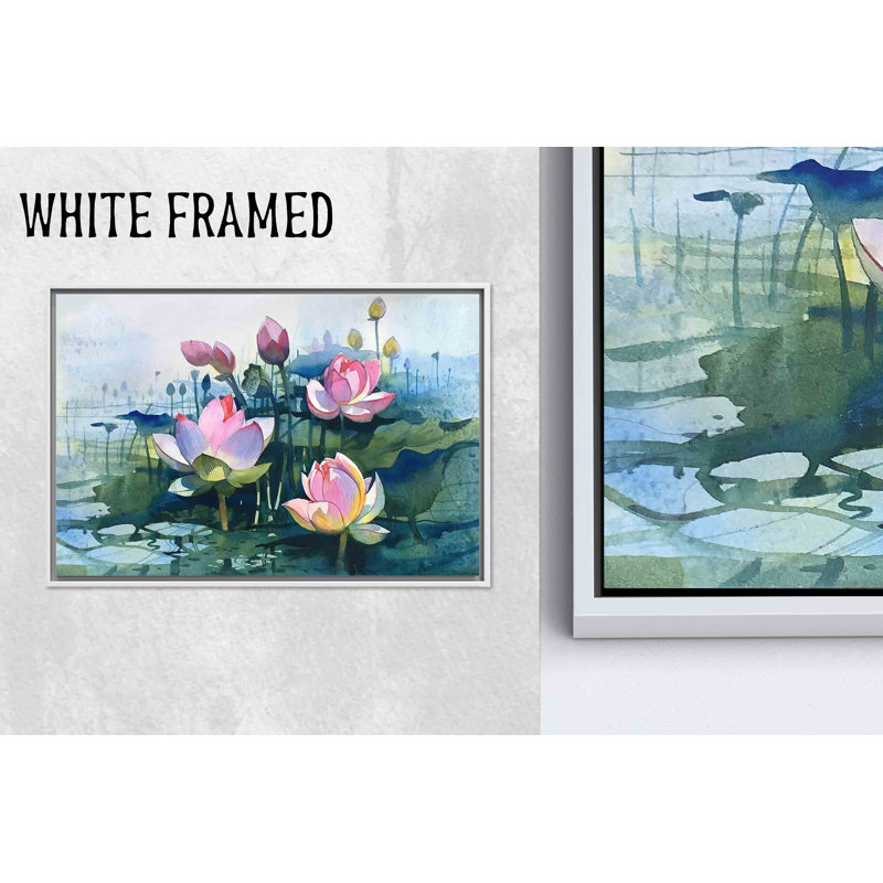 Aquarelle, fleur de lotus, impression sur toile en verre trempé, 1P, H: 47,3 po x l: 82,7 po