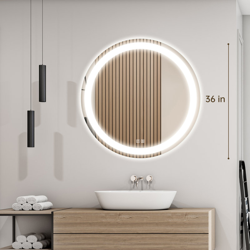 Miroir de salle de bain à DEL sans cadre avec lumières Naliyah, 36 po x 36 po