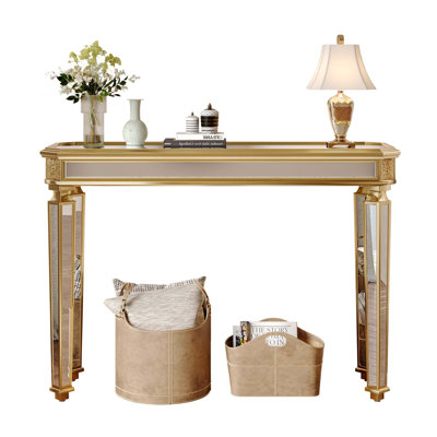 Vintage Wood Grain Carved Mirror Console Table, Elegant and Functional for Entryway or Living Room Decor