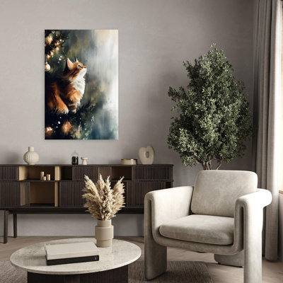 Curieux chat de Noël abstrait, paysage contemporain, art mural