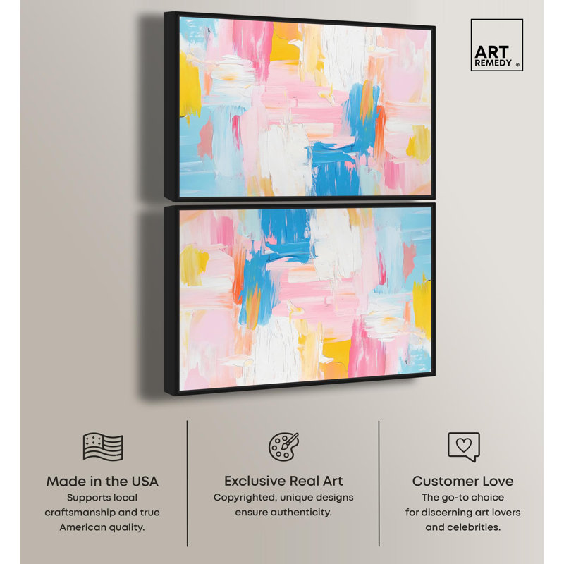 Colorful Daybreak II Set Canvas Dopamine Decor by Art Remedy, 11" H x 16" W, Black Framed