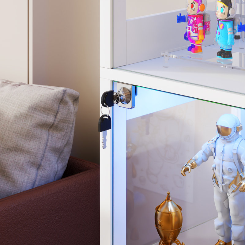 6-Tier Display Cabinet with Human Body Sensor RGB Lights, White