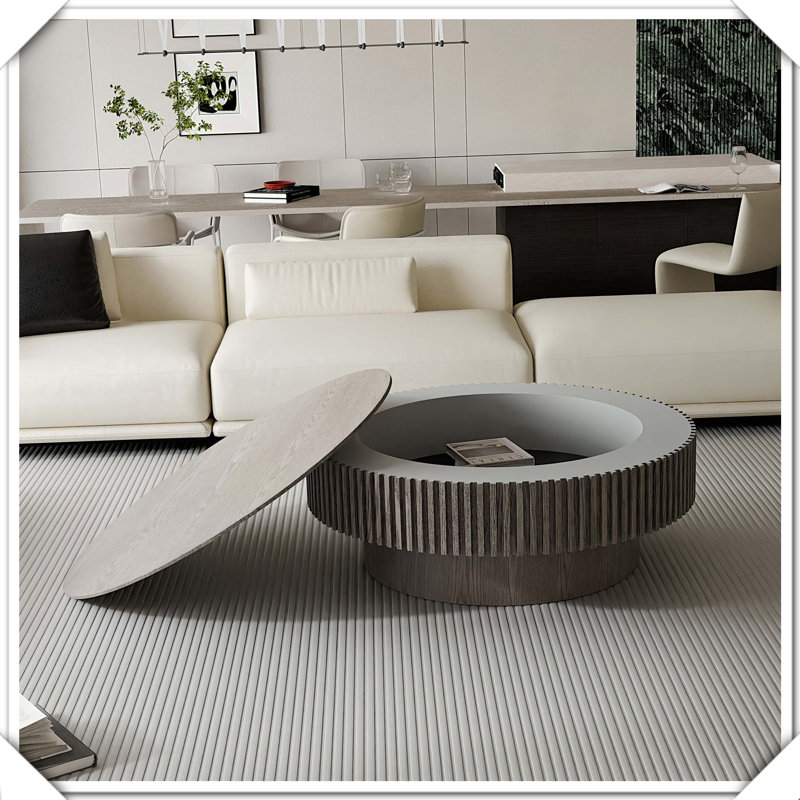 Round Coffee Table With Storage Solid Wood Veneered Modern Accent Tea Table