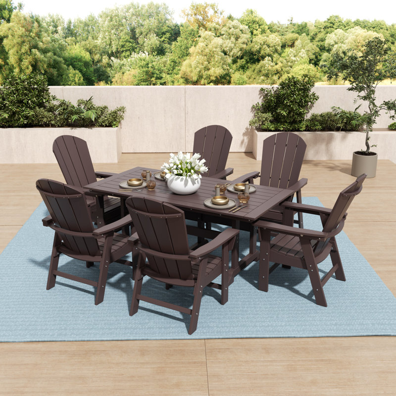 Aleera 7-Piece Plastic Dining Set with Umbrella Hole, Dark Brown