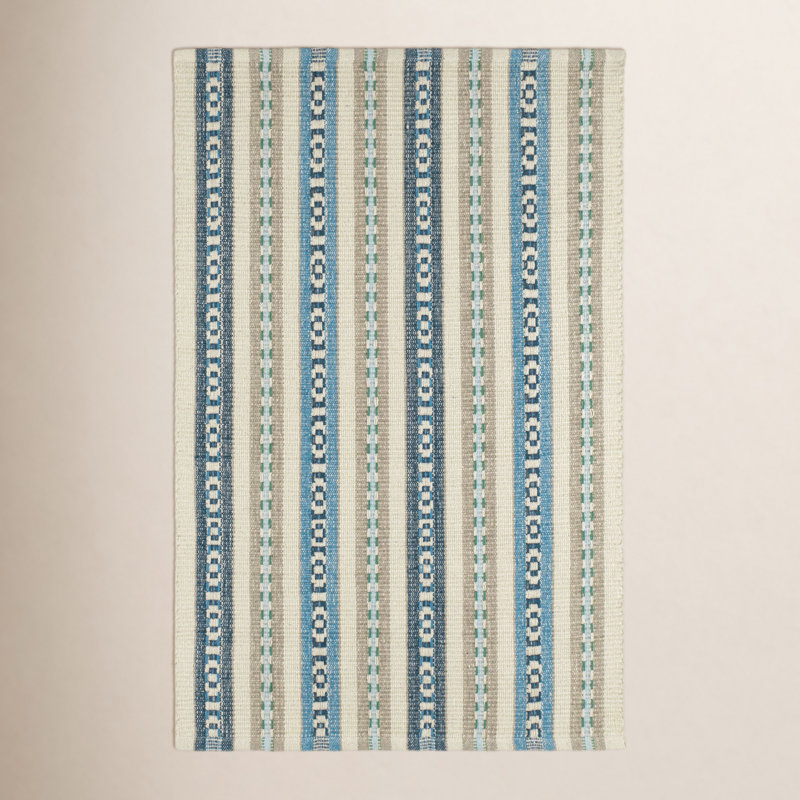 Long Slade Kit Kemp x Annie Selke Long Slade Indigo Handwoven Cotton Rug, Rectangle 3' x 5'