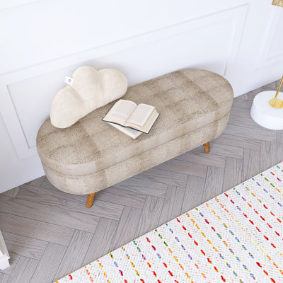 Ottoman Oval Storage Bench,Rubber Wood Legs