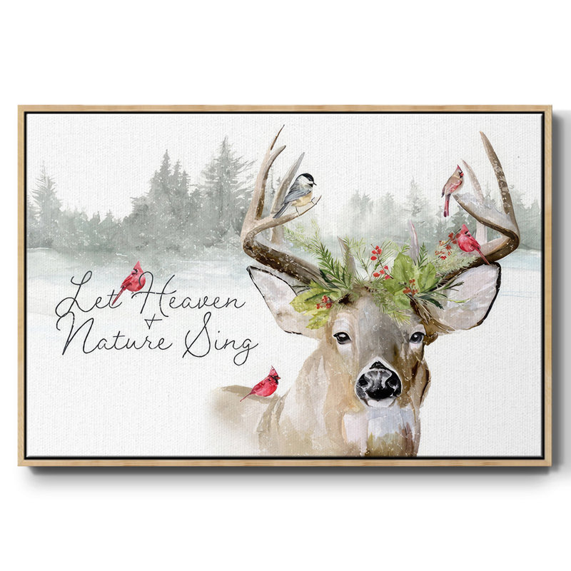 Collection de cerfs des Fêtes A, H 25 po x l 37 po x P 1,5 po, Encadré naturel