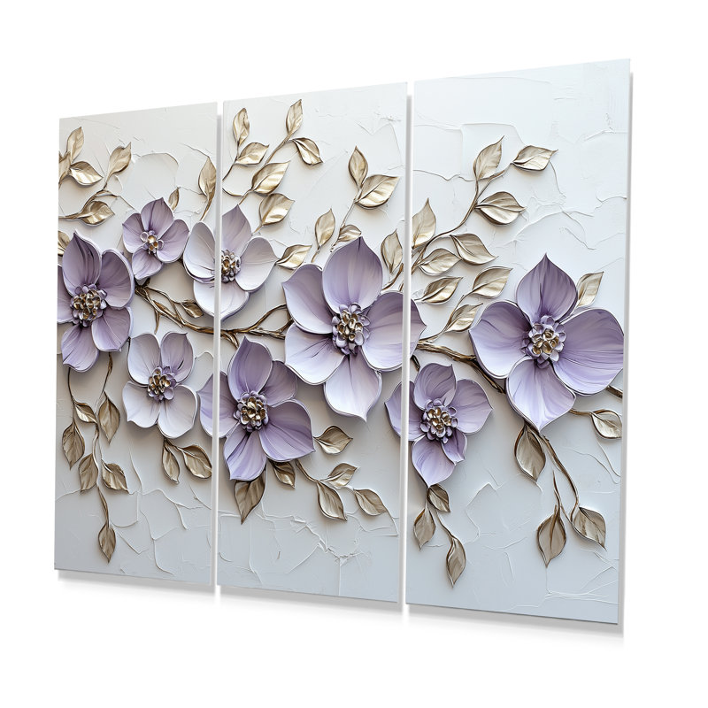 Mauve lilas Melody II - ensemble d'art mural lilas, Métal métal, H 28 po x l 36 po x P 1 po
