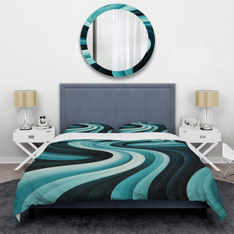 Ensemble de housse de couette en microfibre / polyester turquoise et noir, Housse de couette pour grand lit et 2 taies décor