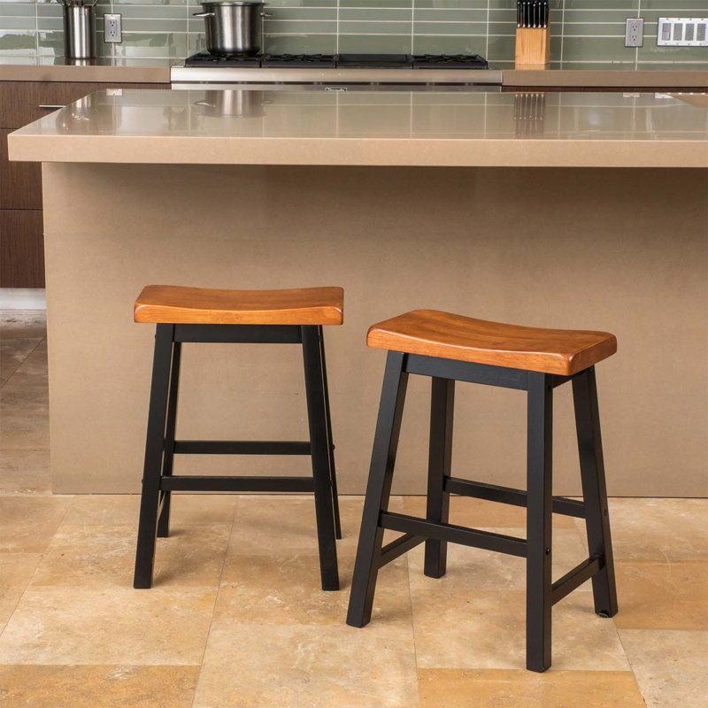 Tabouret de selle robuste en bois de 24 pouces, parfait pour le confort et le style dans n'importe quel décor, Noyer + noir